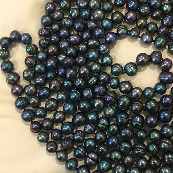 Vintage Peacock Pearls Necklace Endless Strand 99 inches Long - Picture 3 of 12